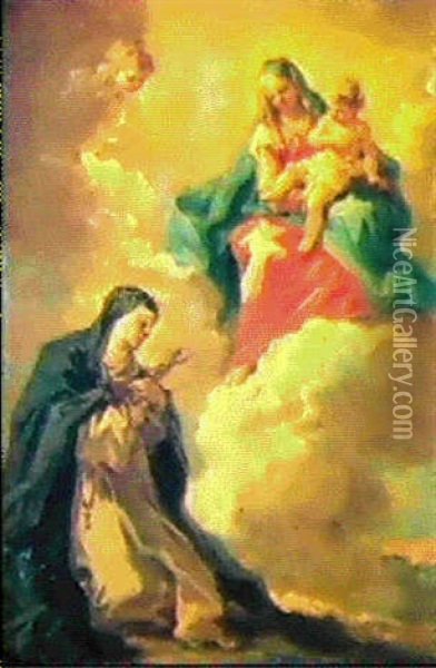 La Madonna Col Bambino Appare A Una Monaca Oil Painting - Giovanni Antonio Pellegrini