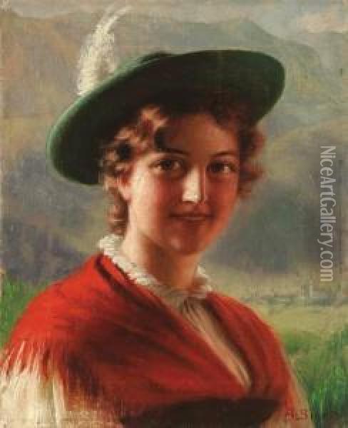 Portrait Of A Bavarian Beauty Oil Painting - Alois Binder