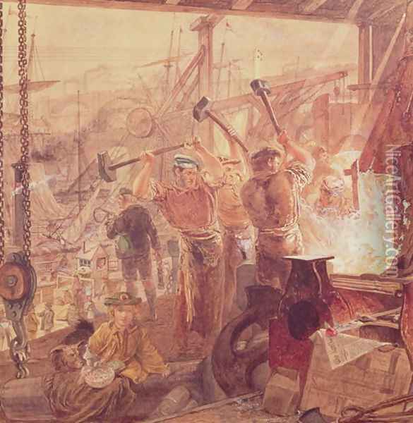Industry on the Tyne Iron and Coal Oil Painting - William Bell Scott