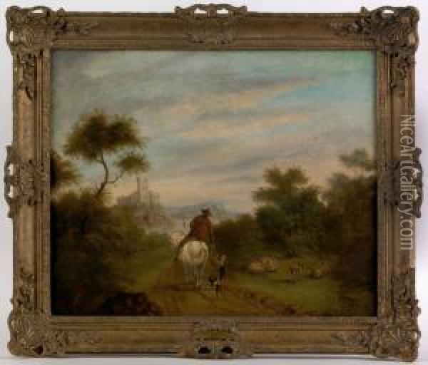Landscape With Figures And A Castle Oil Painting - J.C. Morris