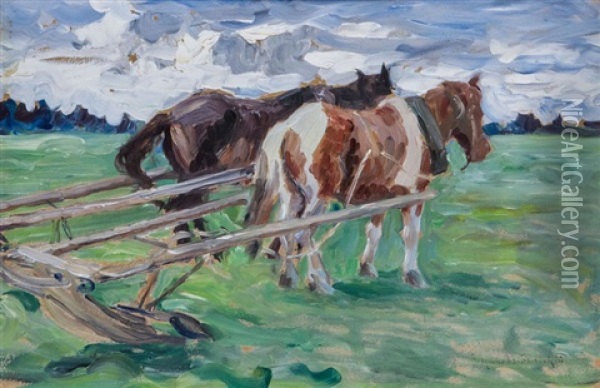 Pferdegespann Auf Weiter Wiese Oil Painting - Nikolai Petrovich Bogdanov-Bel'sky