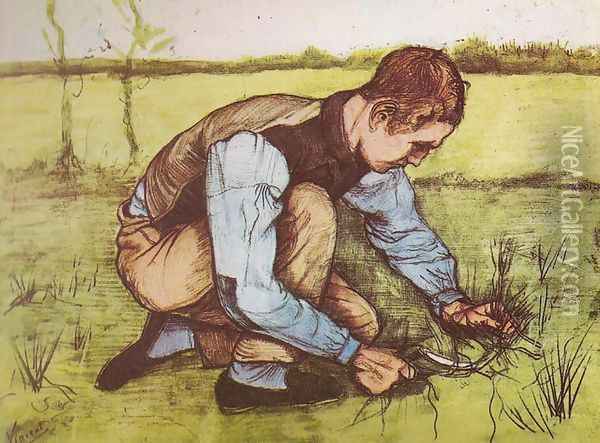 Young Boy Cutting Grass Oil Painting - Vincent Van Gogh