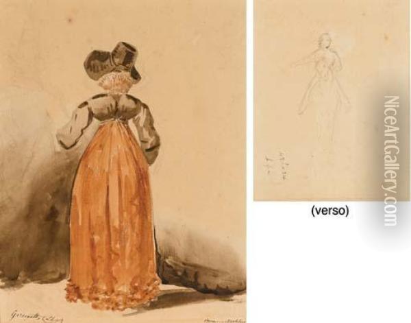 Jeune Anglaise I La Robe Rouge Vue De Dos (recto); Un Cavalier (verso) Oil Painting - Theodore Gericault