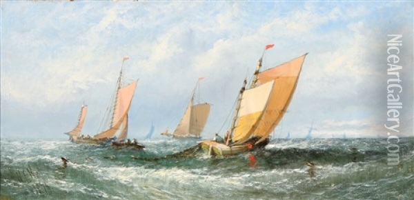 Fisher Boats On Choppy Water Oil Painting - William Callcott Knell