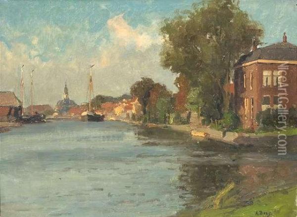 Row Of Houses At A Canal Oil Painting - Axel Borg