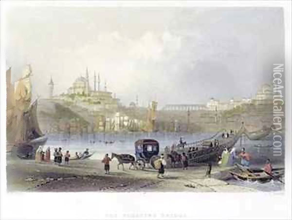 The Floating Bridge, Istanbul Oil Painting - William Henry Bartlett