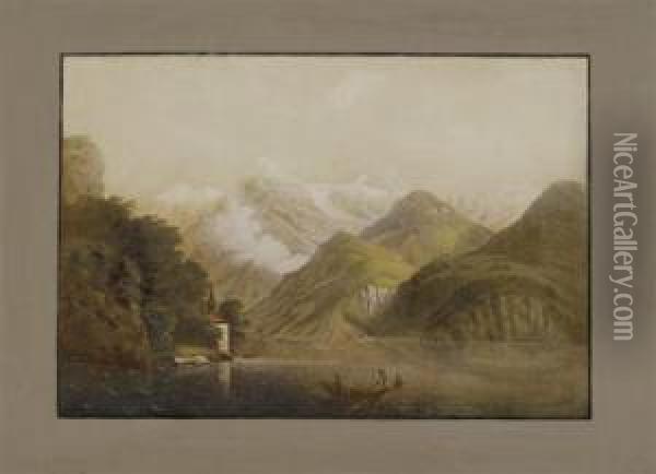 Capelle Tellen Platten, At Lake Lucerne Oil Painting - Ludwig Bleuler