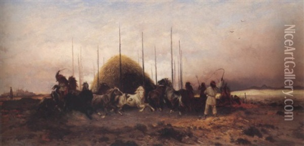 Horses Threshing Wheat, San Juan, New Mexico Oil Painting - Peter Moran