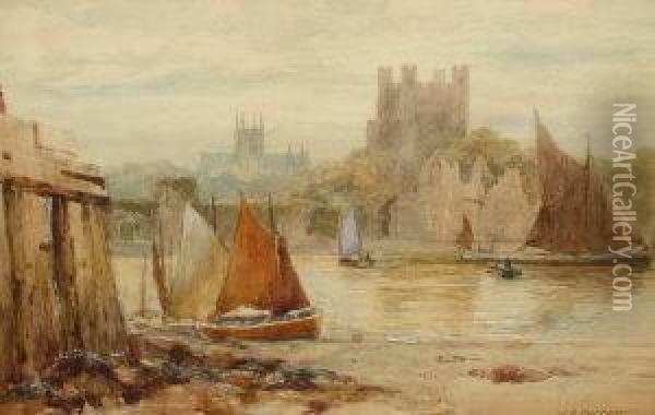 Act - Exh 1880-- 'rochester'; Watercolour, Signed, 20.5x31cm Oil Painting - William Henry Borrow