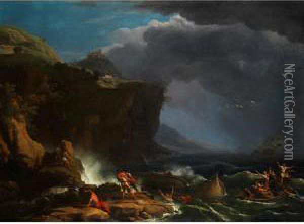 Schiffbruch Vor Steilerfelsenkuste Oil Painting - Adriaen Manglard