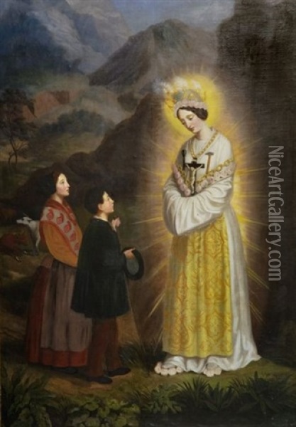 L'apparition A La Salette De La Sainte Vierge A Maximim Giraud Et Melanie Calvat, Le 19 Septembre Oil Painting - Alexandre Debelle