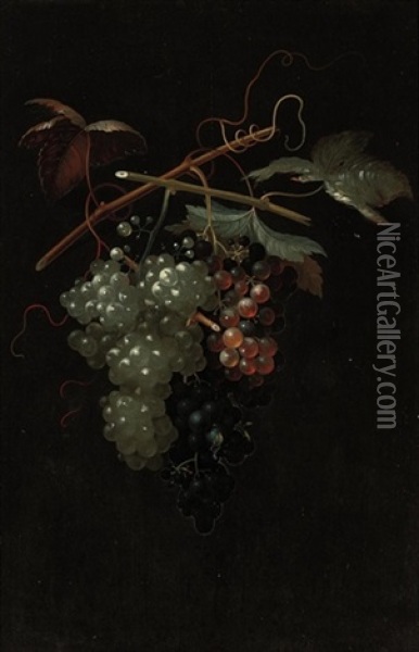 Bunches Of White, Black And Red Grapes Oil Painting - Thomas Keyse