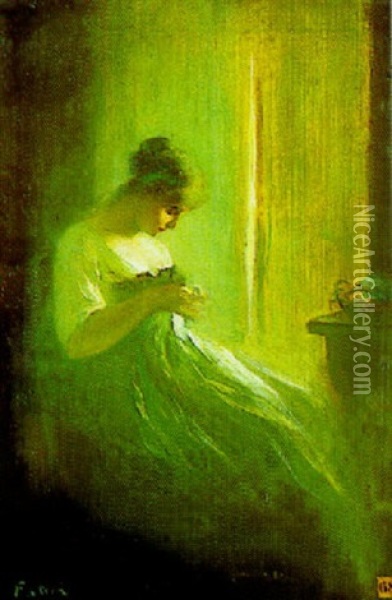 Jeune Femme Brodant Oil Painting - Louis Clement Faller