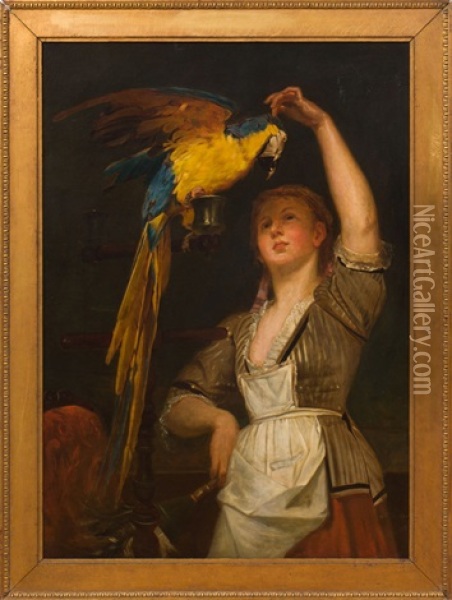Woman With A Parrot Oil Painting - James Crawford Thom