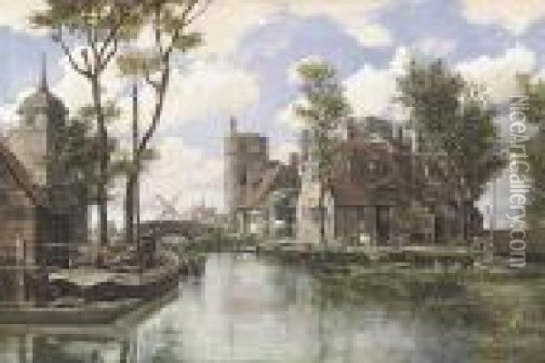 A Busy Canal Oil Painting - Johann Christoph Frisch