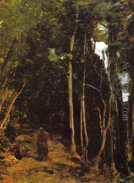 Forest in Fontainbleau Oil Painting - Jean-Baptiste-Camille Corot