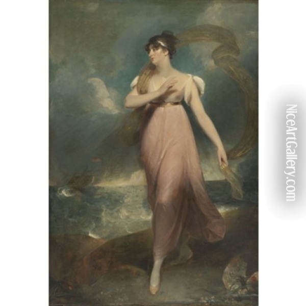 Portrait Of A Woman As Miranda, Said To Be Miss Gibbon (collab. W/studio) Oil Painting - Thomas Lawrence