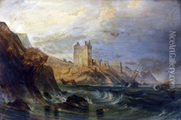 Ravenscraig Castle Near Kirkcaldy - Fifeshire Oil Painting - John Wilson Ewbank