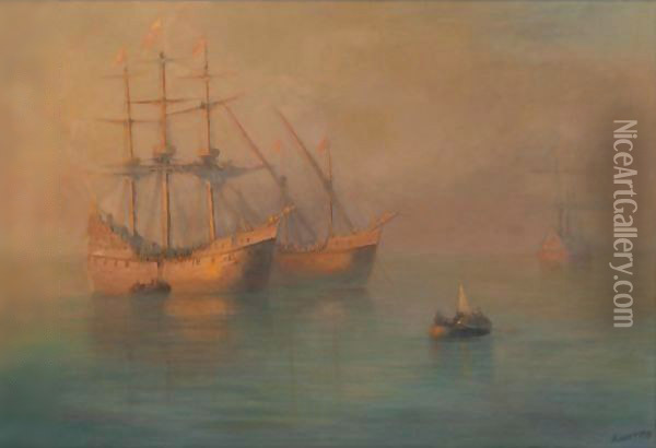 The Arrival Of Columbus' Flotilla, 1880 Oil Painting - Ivan Konstantinovich Aivazovsky