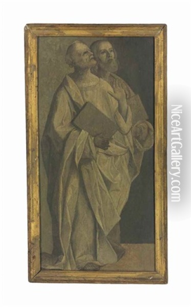 Saint Peter And Saint John The Evangelist - En Grisaille Oil Painting - Giovanni Bellini