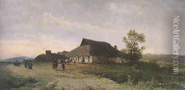 Landscape with an Inn Oil Painting - Walery Brochocki