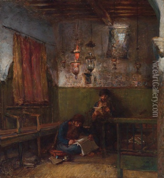 In The Synagogue (at Tripolis?) Oil Painting - Ismael Gentz