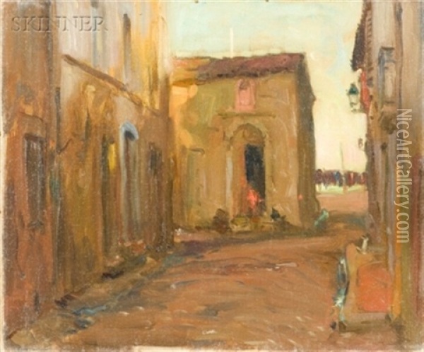 Algerian Street (+ Seated Algerian; 2 Works) Oil Painting - Robert Henry Logan