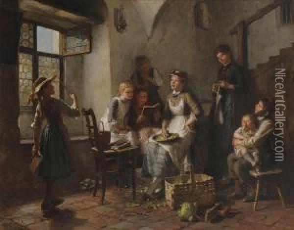 Singende Kinder Nach Schulschluss In Der Kuche Oil Painting - Friedrich Ortlieb