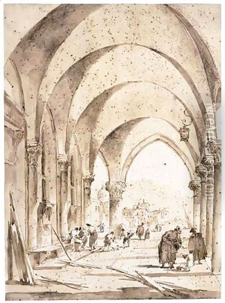 View Through The Portico Of The Doge's Palace, Venice Oil Painting - Francesco Guardi