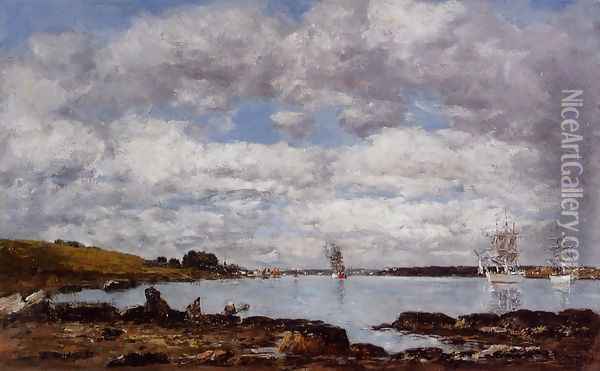 Kerhorl, the Bay, Mouth of the River Landerneau Oil Painting - Eugene Boudin