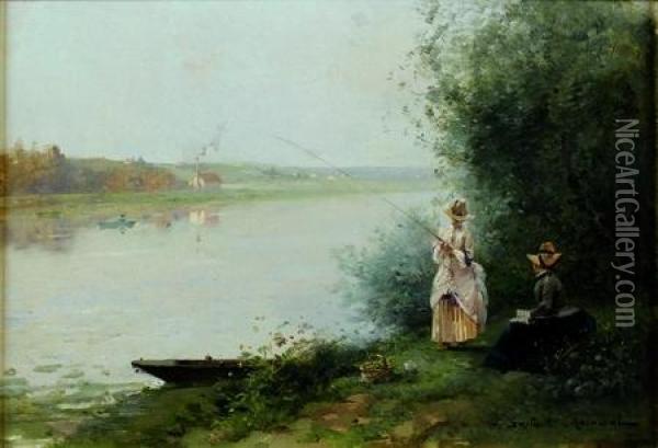 Jeunes Femmes A La Peche Oil Painting - Gustave Maincent
