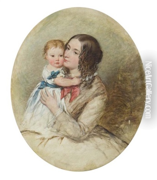 Mother And Child Oil Painting - Joshua Hargrave Sams Mann