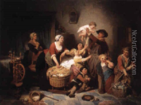 L'heureuse Famille Oil Painting - Pierre Paul Alouis Hunin