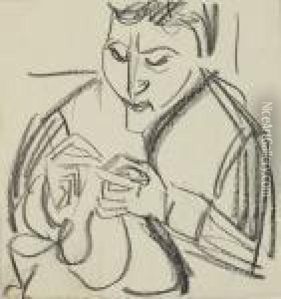 Brustbild Einer Frau, Stickend Oil Painting - Ernst Ludwig Kirchner