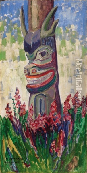 Maude Island Totem Oil Painting - Emily Carr