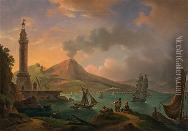 Bay Of Naples With Vesuv Oil Painting - Michael Wutky