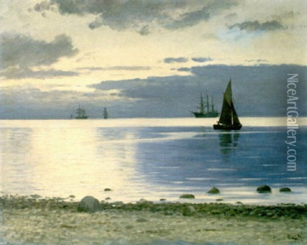 Meeresufer Mit Seglern Oil Painting - Carl Ludvig Thilson Locher