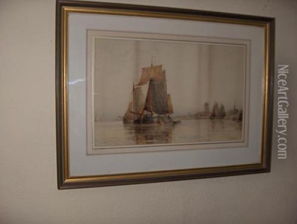 Barges Oil Painting - Frederick James Aldridge