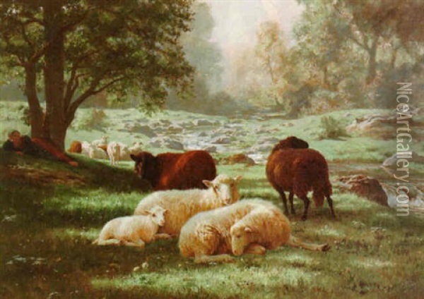 Paysage Avec Moutons Oil Painting - Jules Girardet