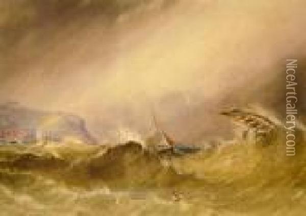 A Ship Wrecked Ina Storm Oil Painting - Henry Barlow Carter