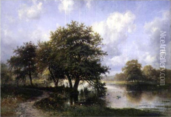 Ducks At The Lake Oil Painting - Francois Auguste Ortmans
