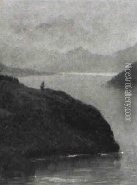 Western Lake Scene Oil Painting - Albert Bierstadt
