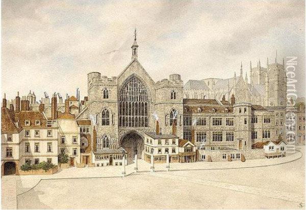 Westminster Hall And Westminster Abbey Oil Painting - James Lawson Stewart