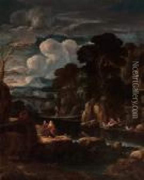 Paesaggio Con Battesimo Di Cristo Oil Painting - Pieter the Younger Mulier