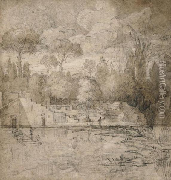 The Garden And Lake Of A Roman Villa Oil Painting - Claude Lorrain (Gellee)