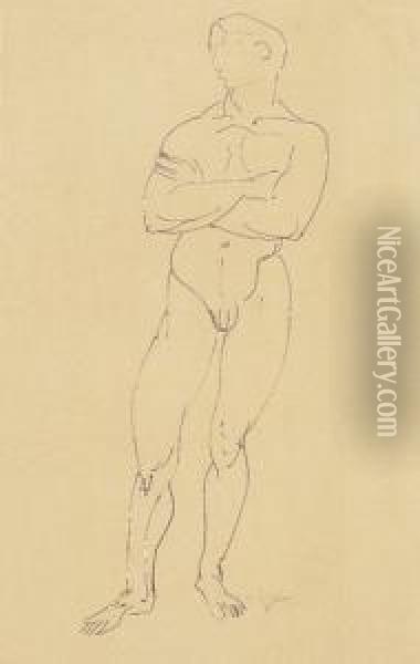 Nude Of A Man Oil Painting - Josef Karoly Kernstok