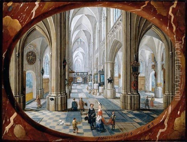 The Interior Of A Gothic Church, Looking East Oil Painting - Pieter the Younger Neefs