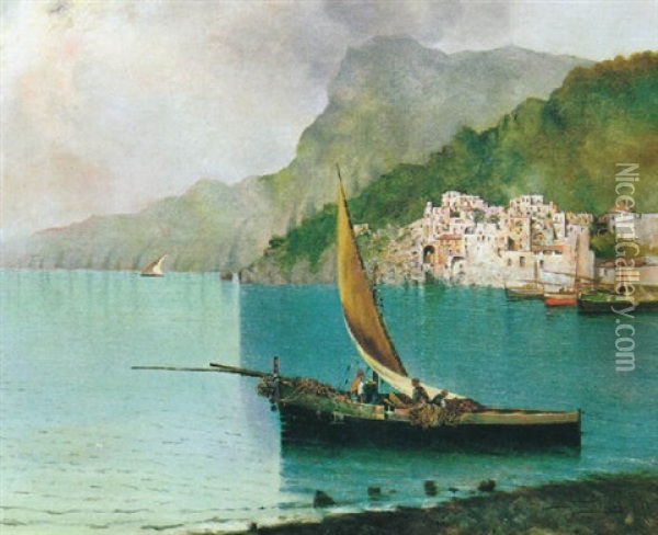 Pescatori A Sorrento Oil Painting - Salvatore Petruolo