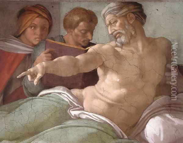 Punishment of Haman (detail-2) 1511 Oil Painting - Michelangelo Buonarroti