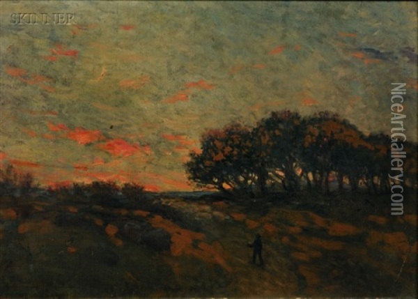 Figure In A Landscape Oil Painting - John Worthington Mansfield